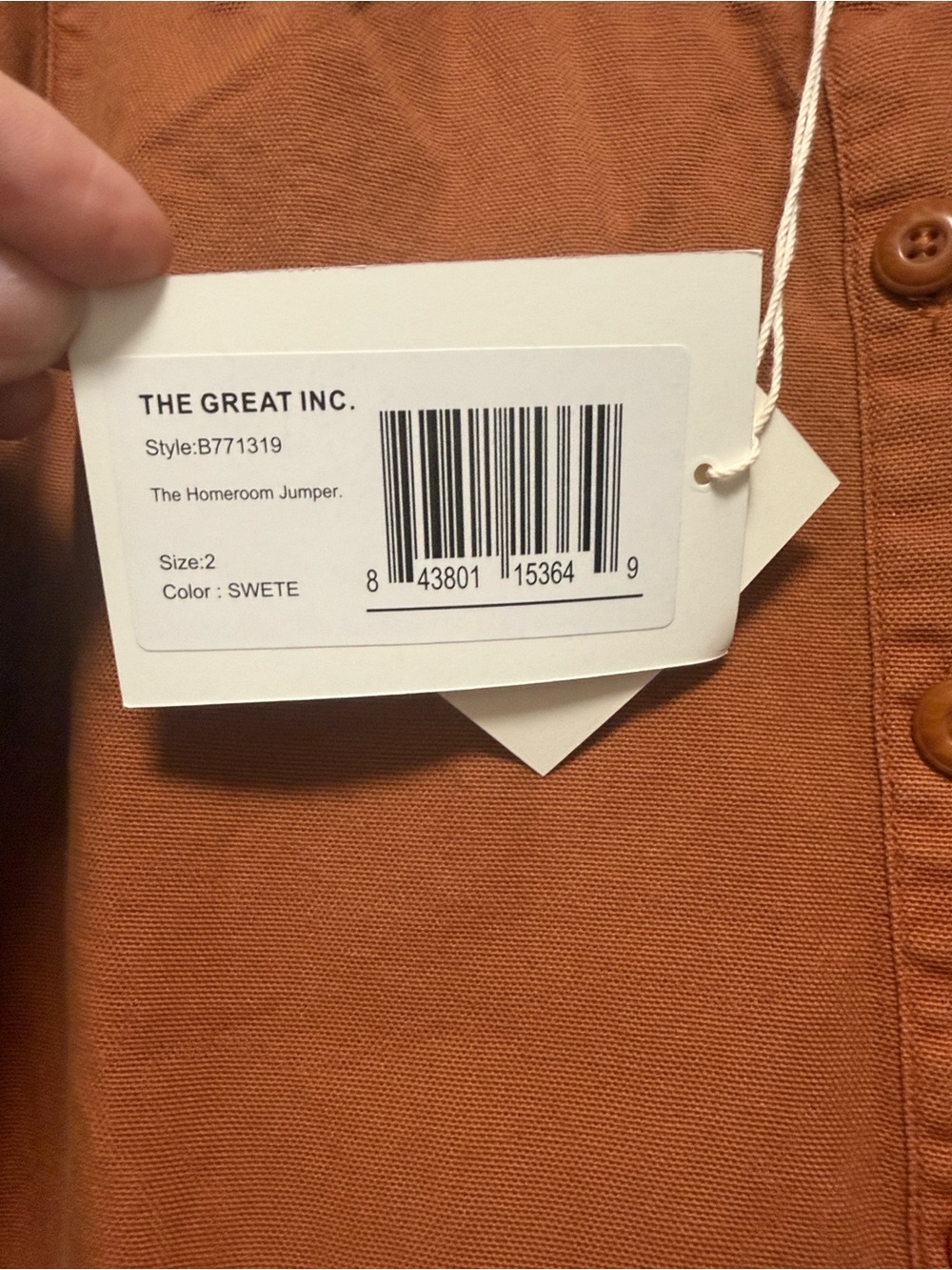 THE GREAT. Rust Button-Front Puff Sleeve jumpsuit - Picture 10 of 10